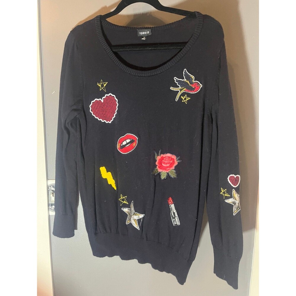 Torrid size 2 black sweater with patches